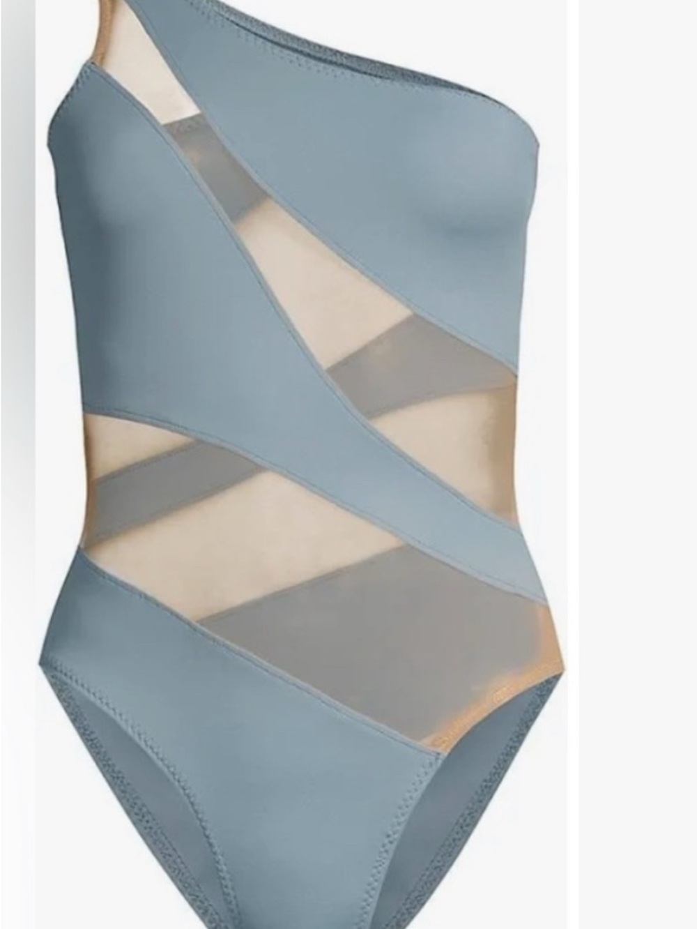 Norma Kamali New One-Shoulder Light Blue Mesh Inset One-Piece Swimsuit